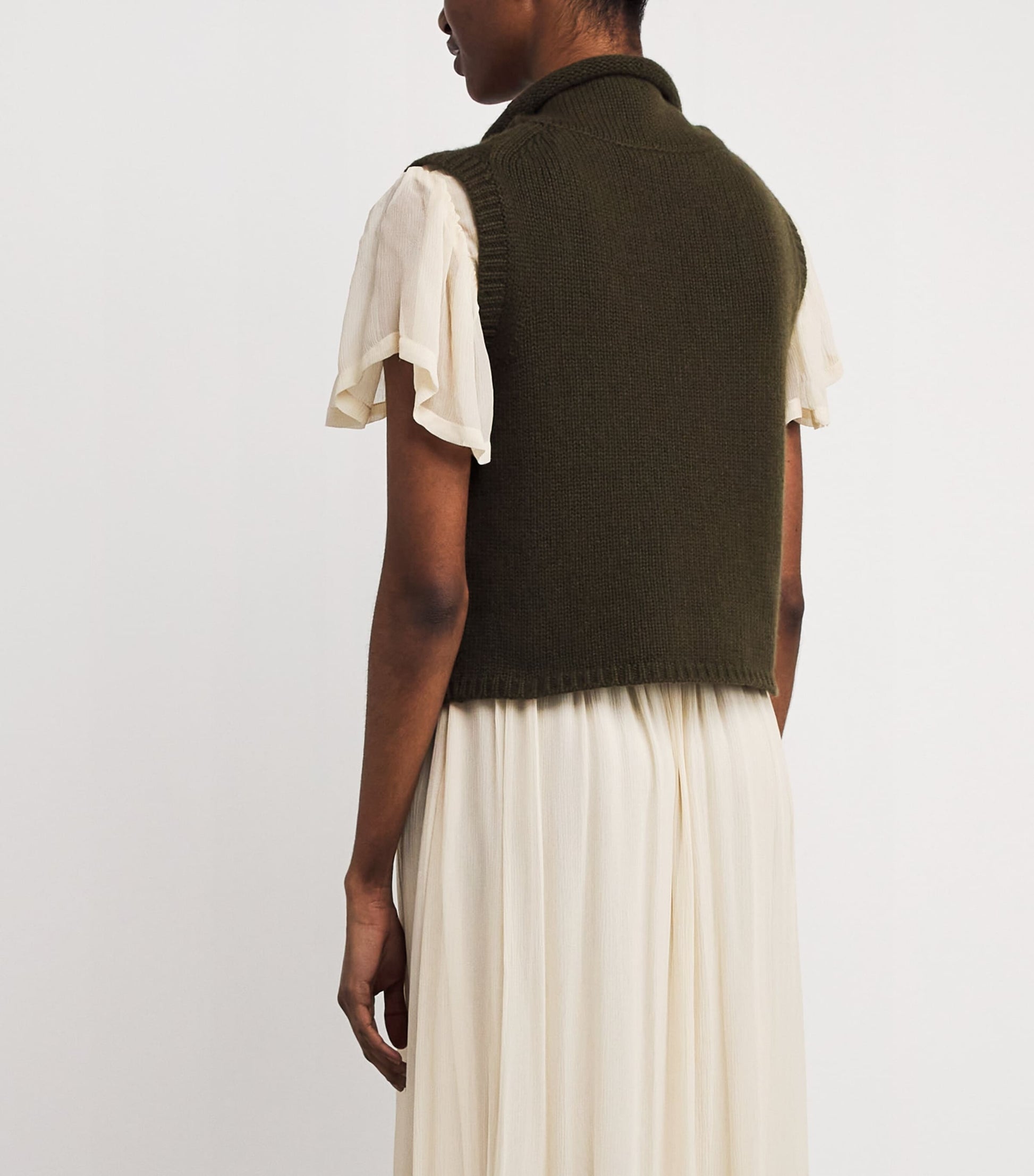 Green Cashmere Rollneck Sweater Vest