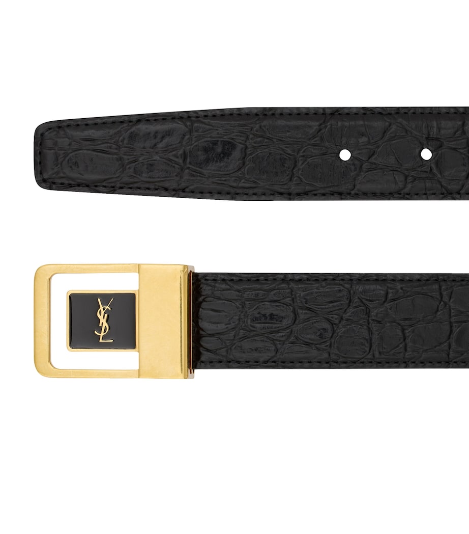 Black Croc-Embossed Logo Belt