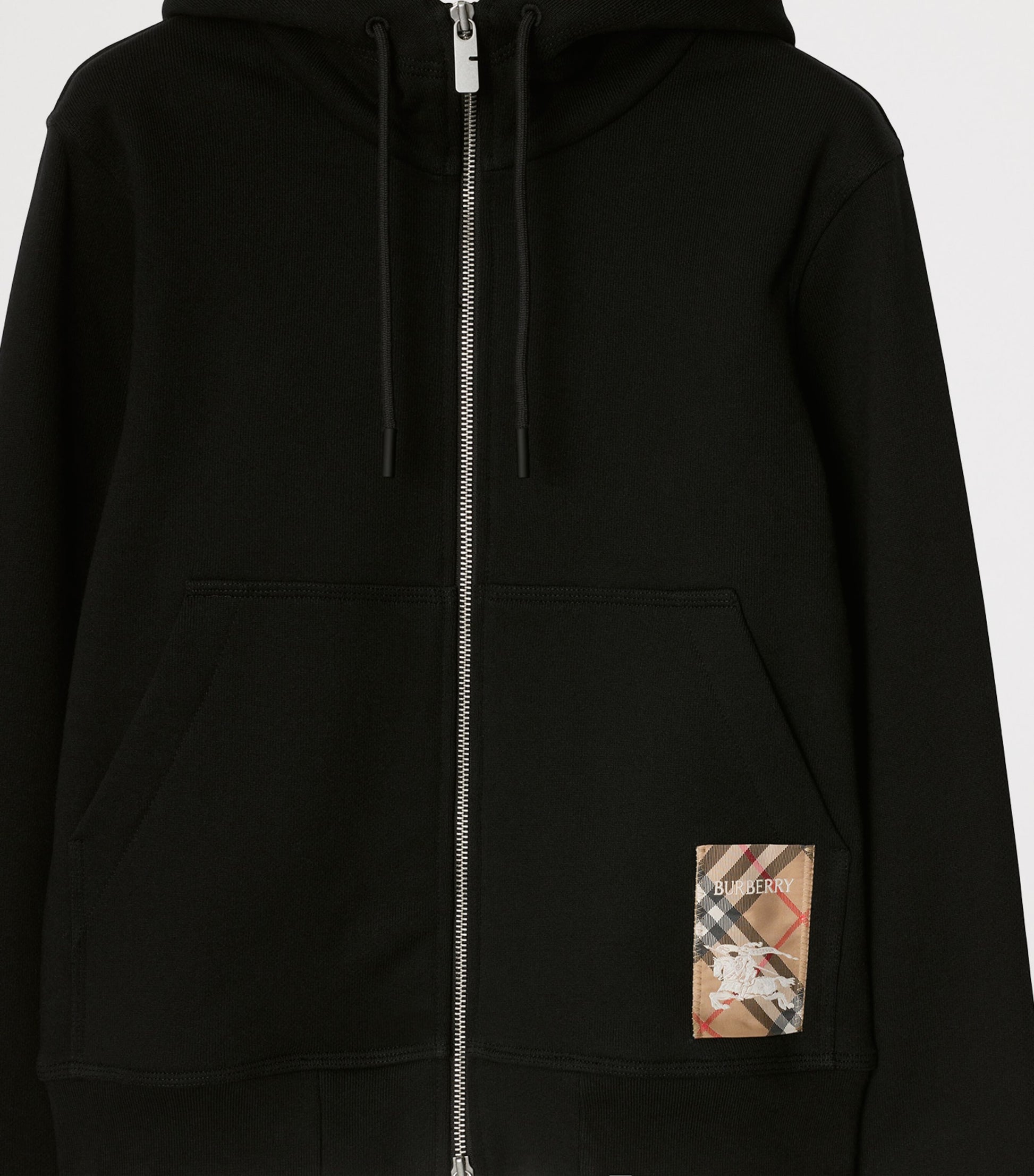 Burberry Black Cotton Check-Label Hoodie