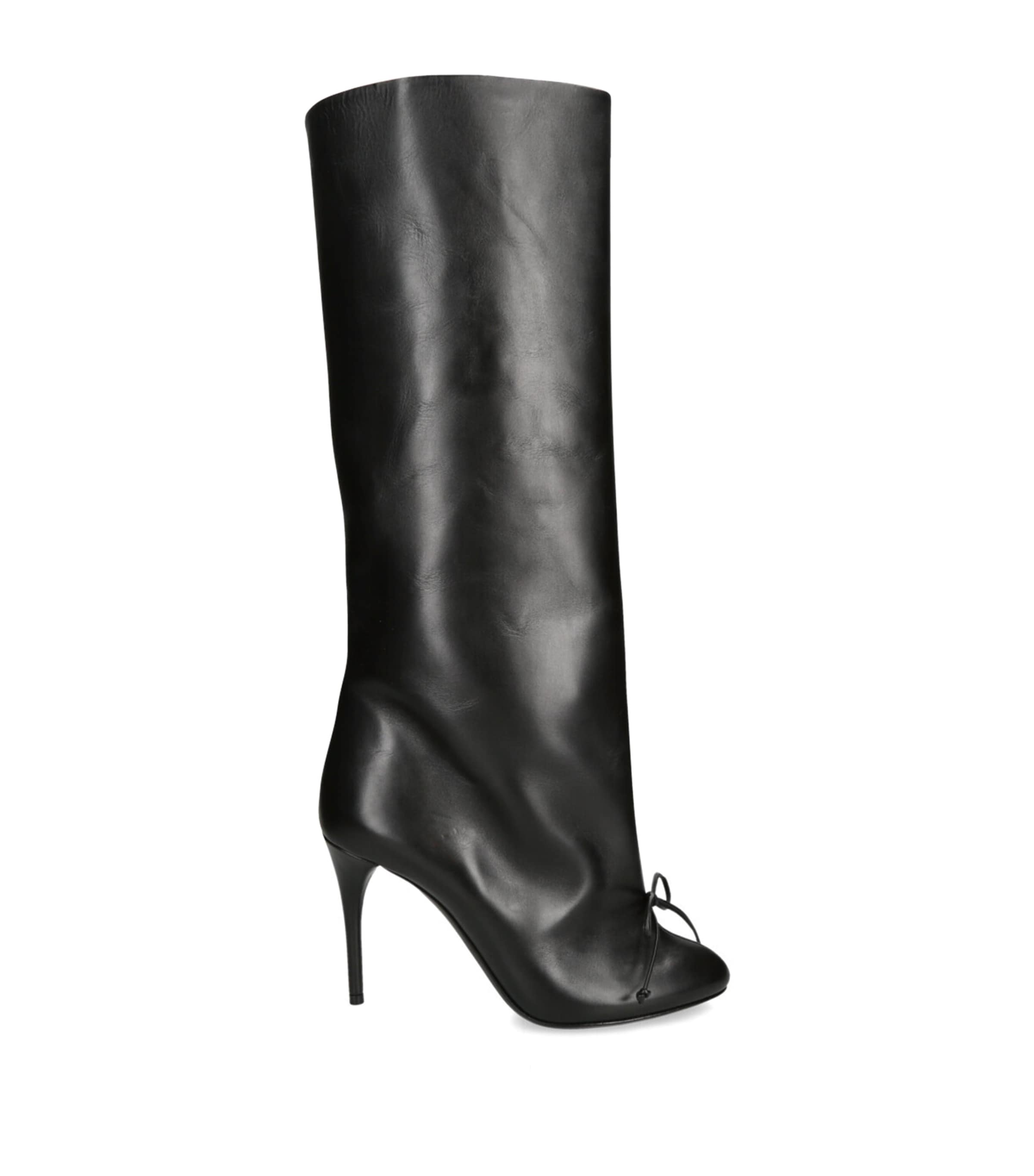 Alaïa Black Leather Bow Knee-High Boots 90