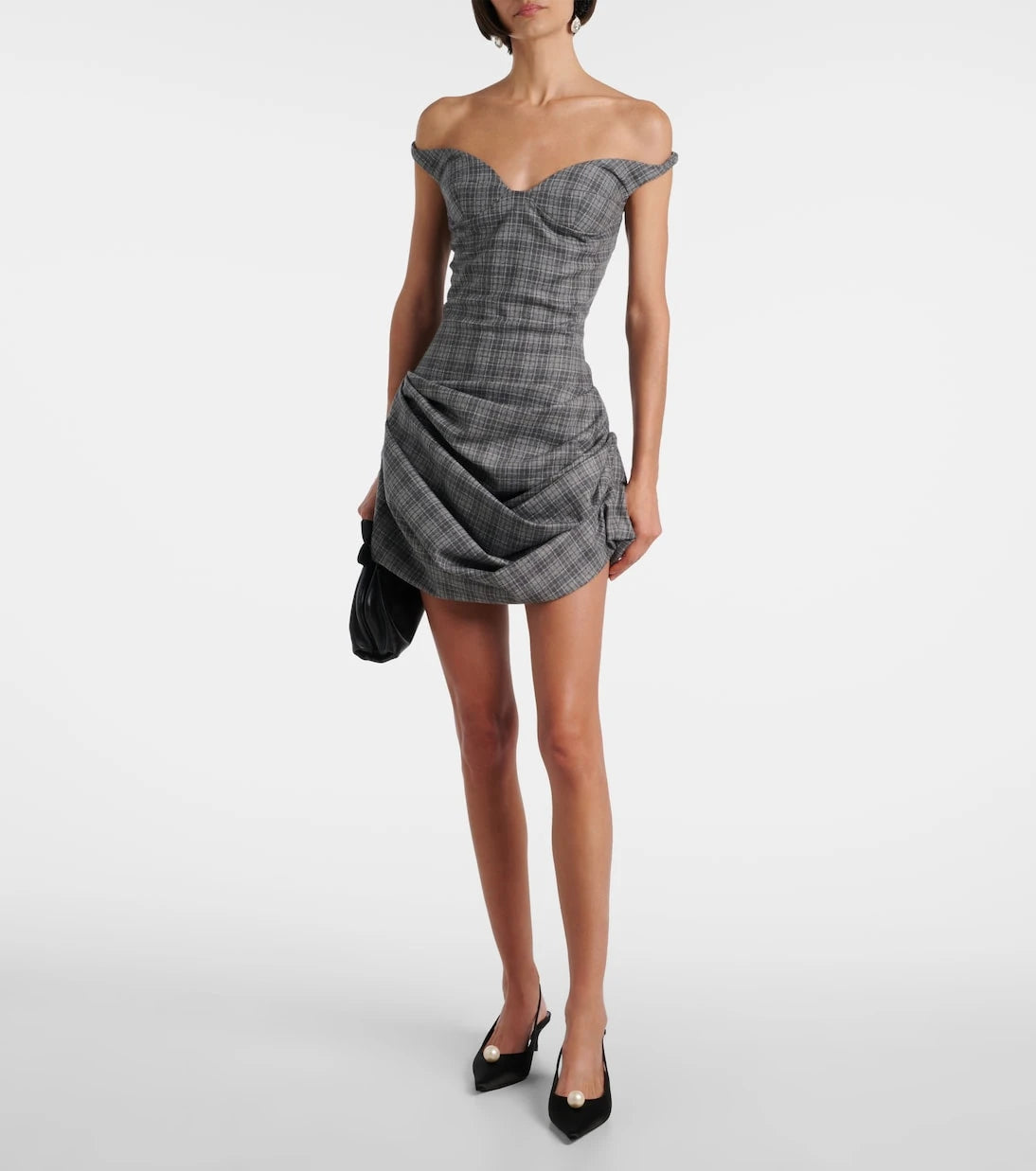Magda Butrym - Ruched off-shoulder wool-blend bustier dress