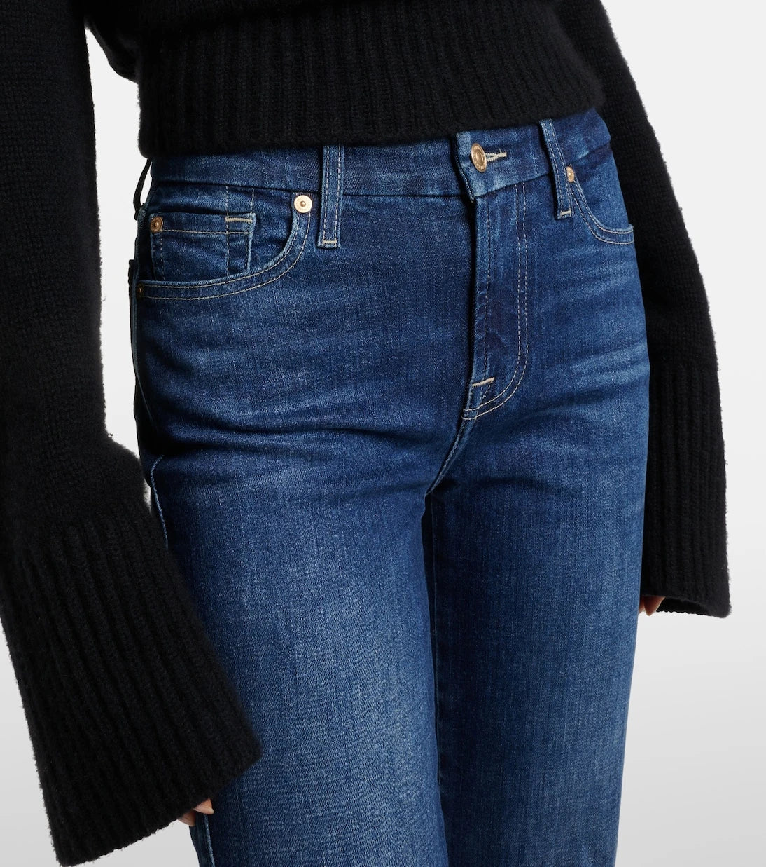 7 For All Mankind - بنطلون جينز كيمي بقصة مستقيمة وخصر مرتفع