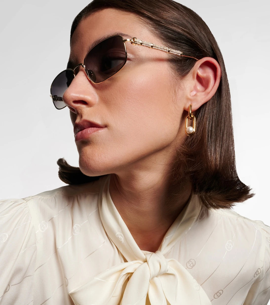 Gucci - Bamboo crystal-embellished rectangular sunglasses