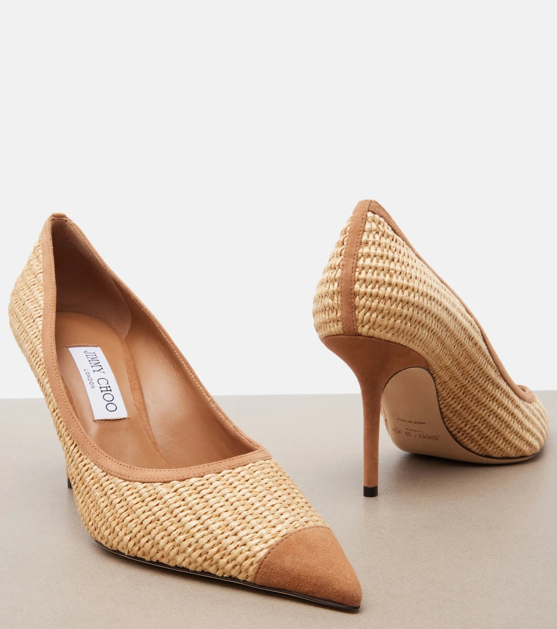 Jimmy Choo - Love suede-trimmed raffia pumps