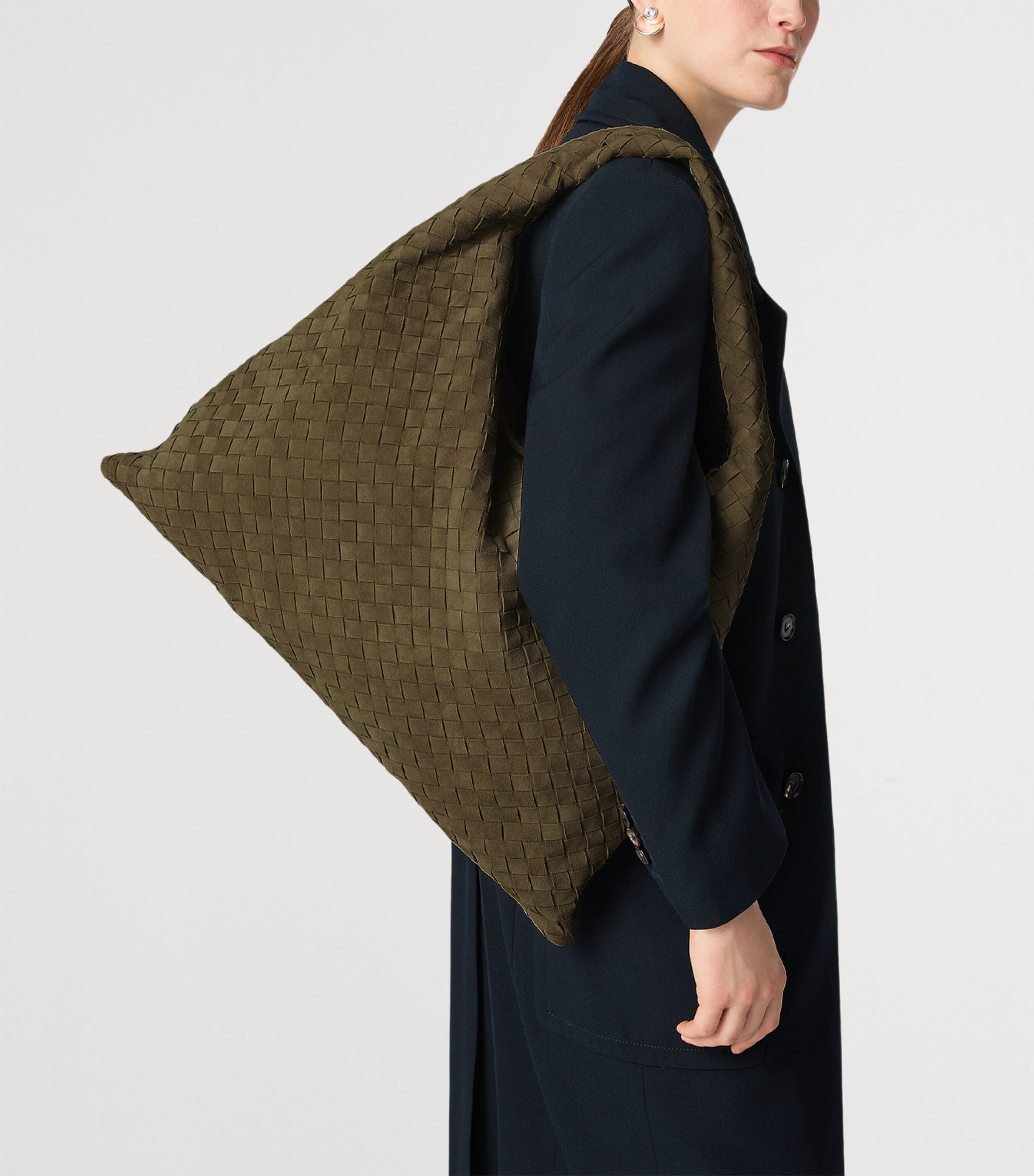 Grey Large Suede Hop Shoulder Bag