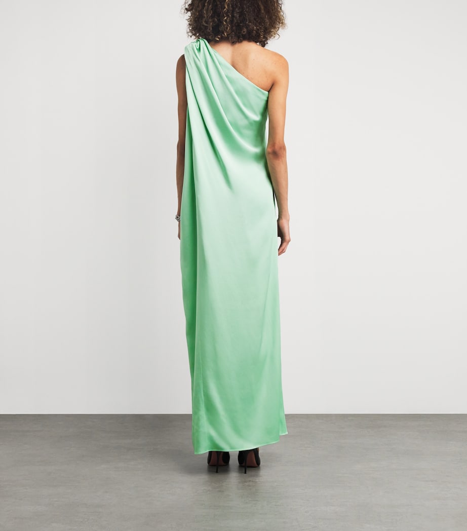 Stella McCartney Green Satin Embellished Chain Gown