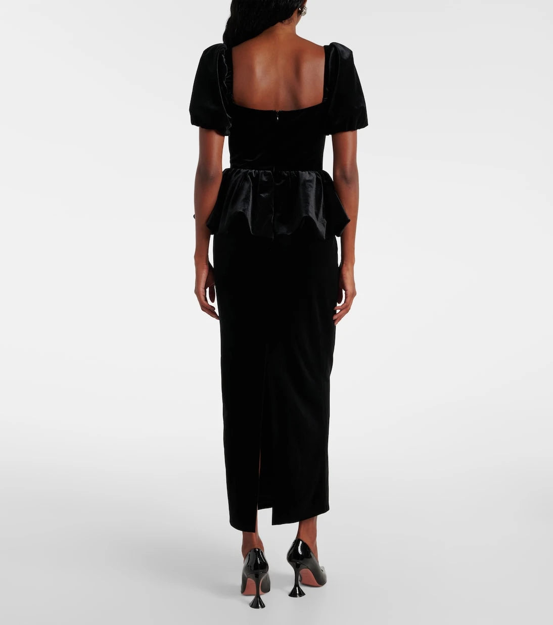 Self-Portrait - Peplum velvet midi dress