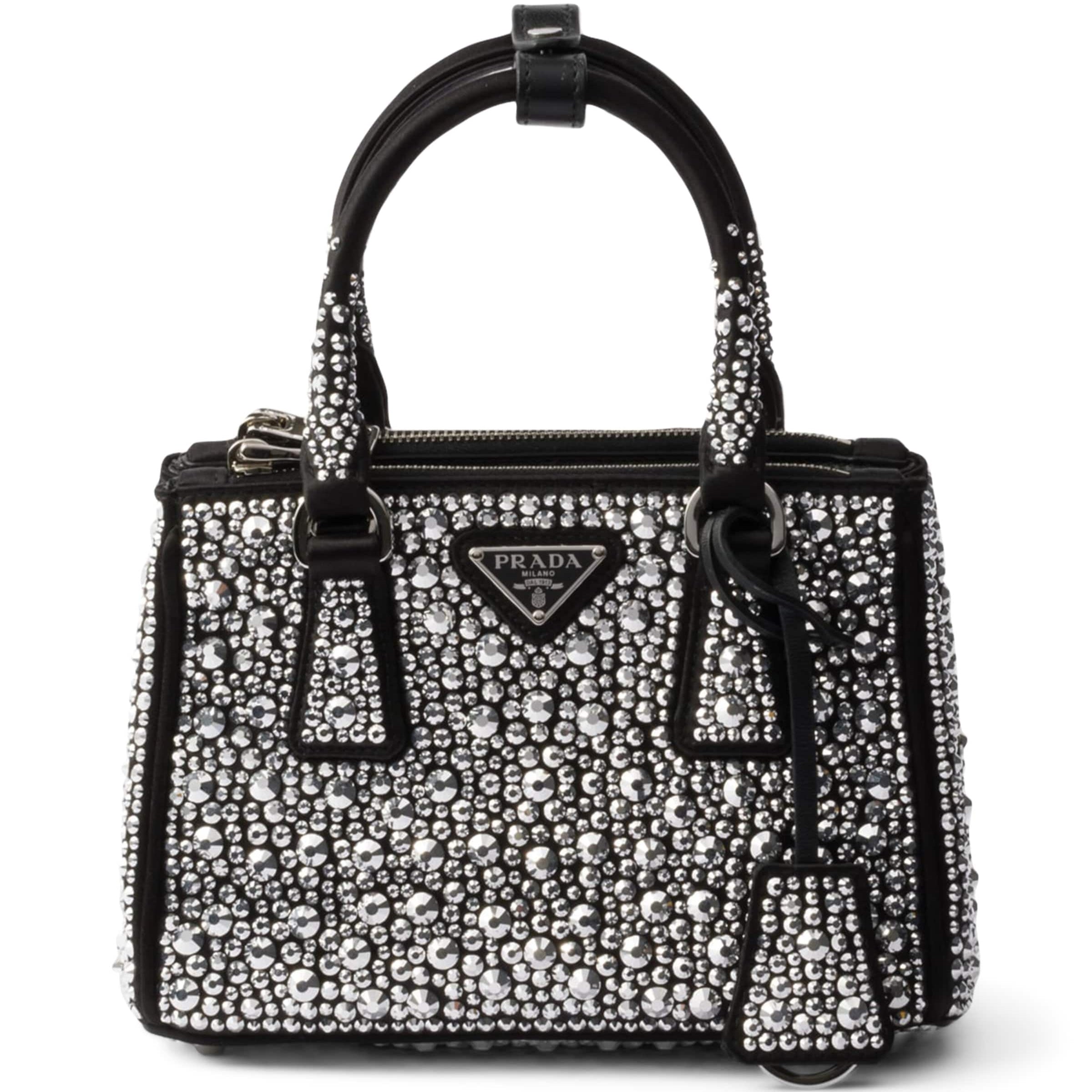 Metallic Micro Satin Crystal-Embellished Galleria Top-Handle Bag