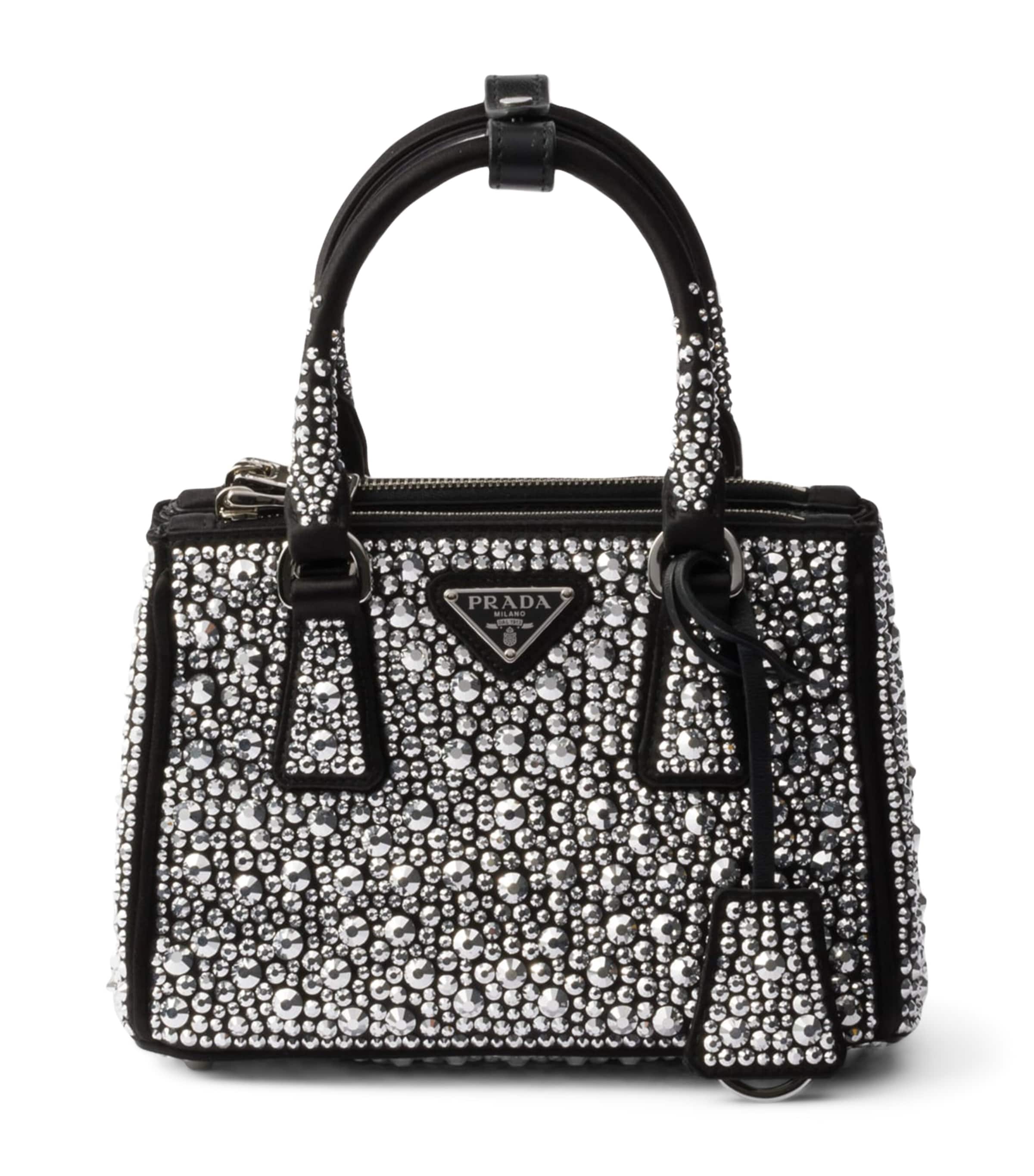Metallic Micro Satin Crystal-Embellished Galleria Top-Handle Bag