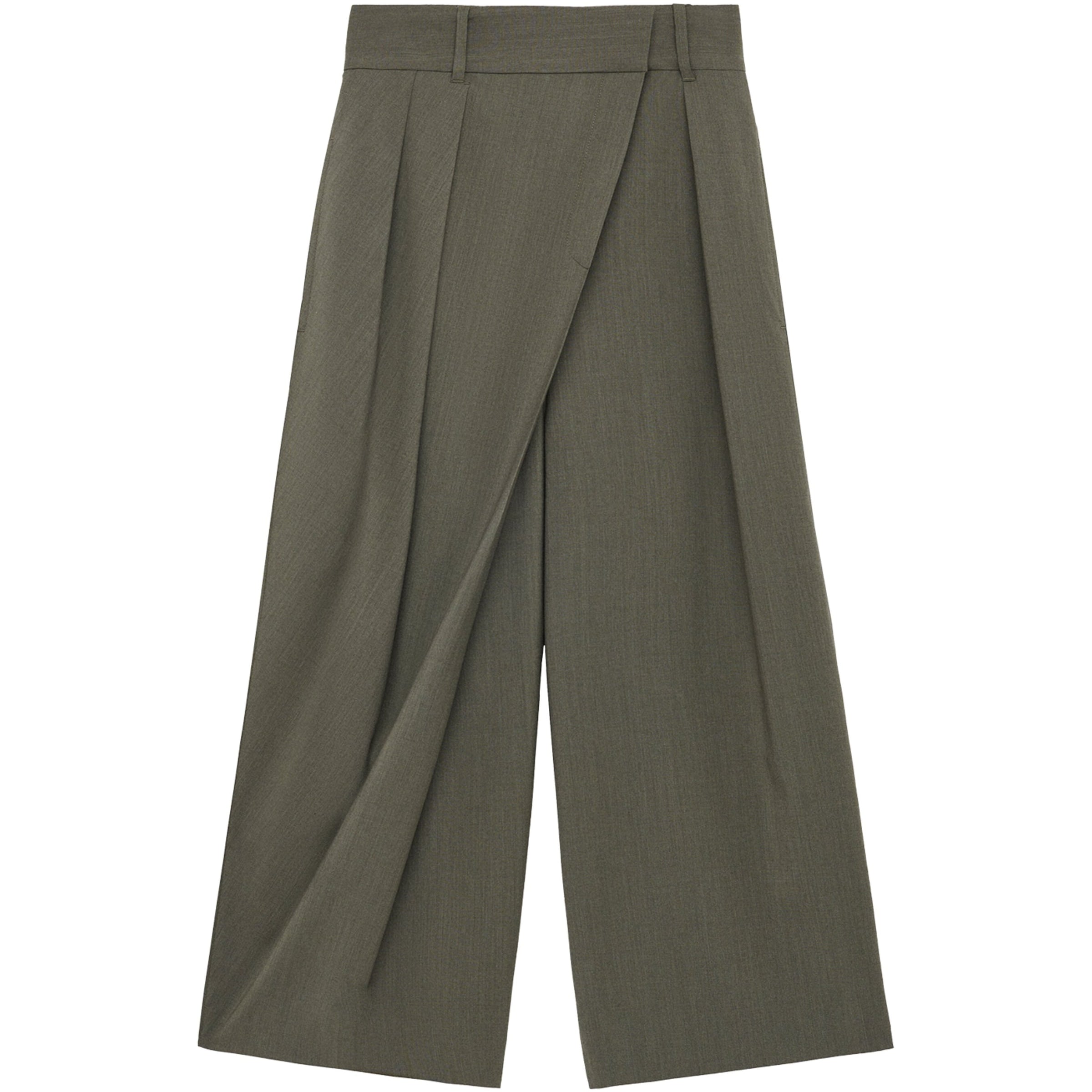 Green Wool Cropped Wrap Trousers