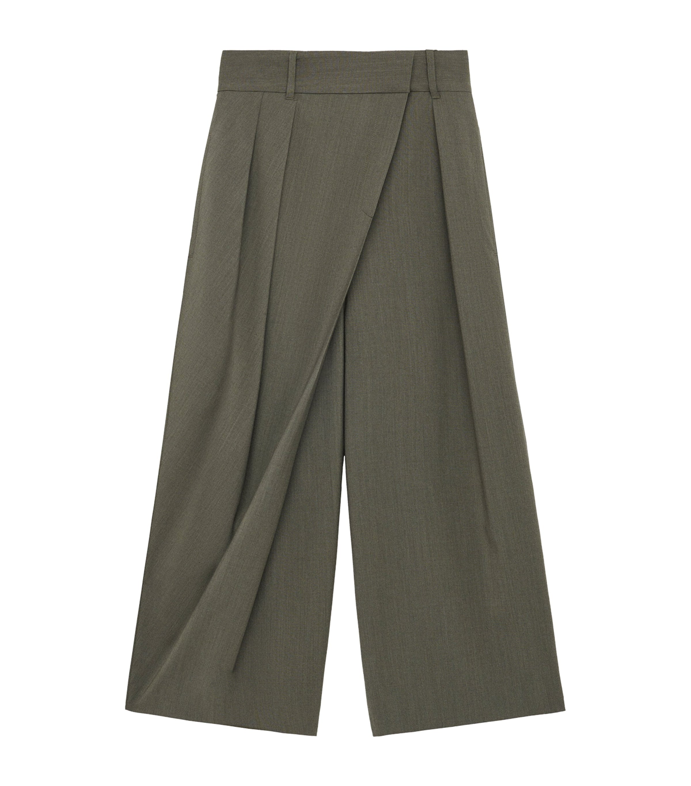Green Wool Cropped Wrap Trousers