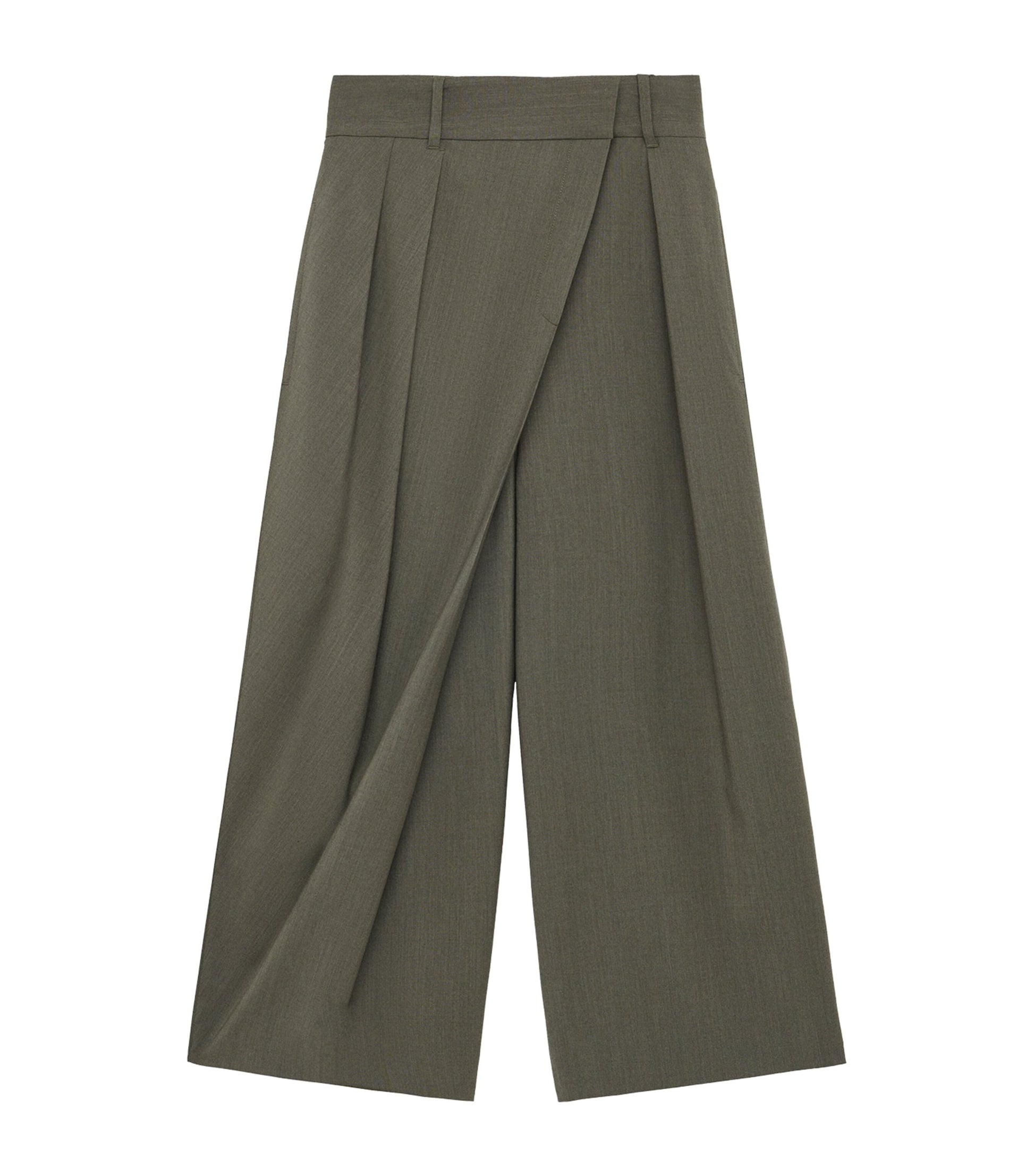 Green Wool Cropped Wrap Trousers