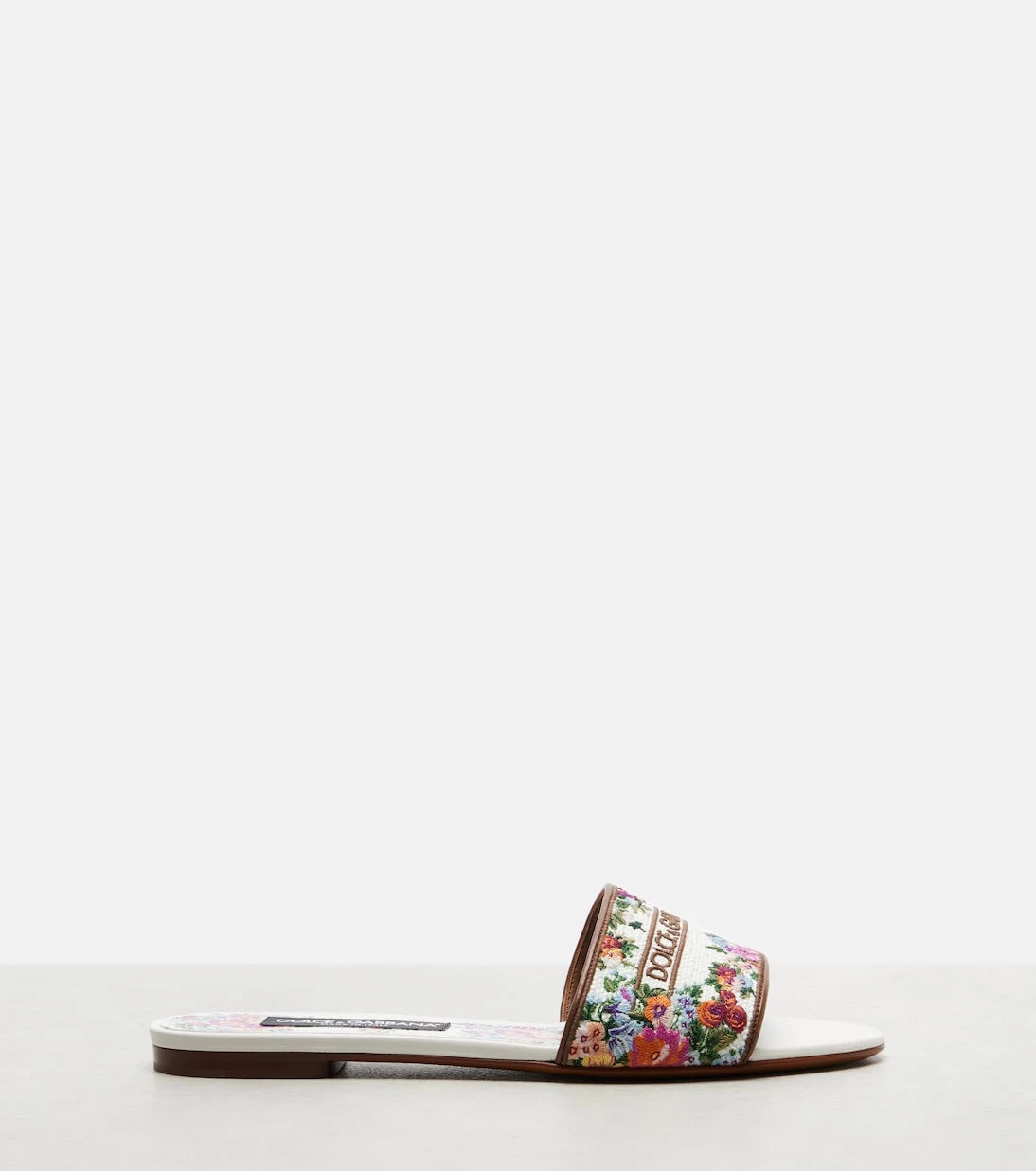Dolce&Gabbana - Floral leather-trimmed slides