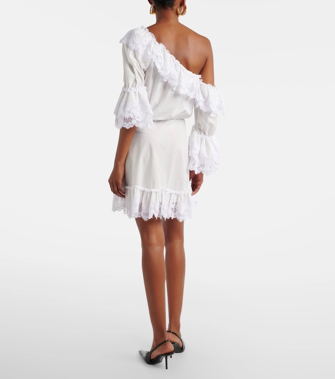 Saint Laurent - Embroidered ruffled cotton poplin minidress