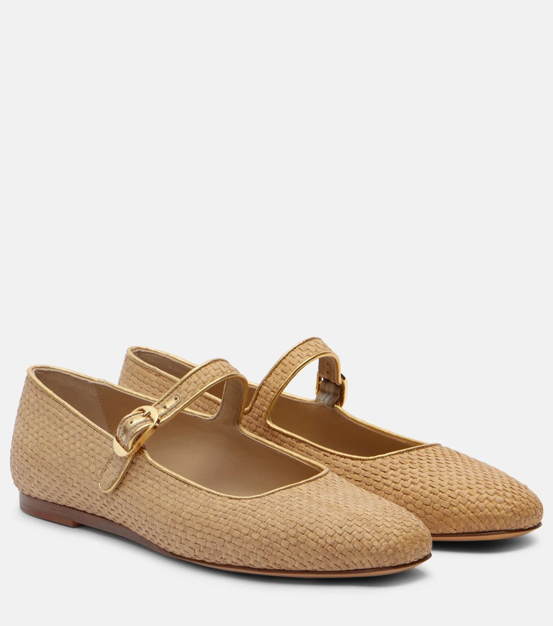 Le Monde Béryl - Leather-trimmed raffia Mary Jane flats