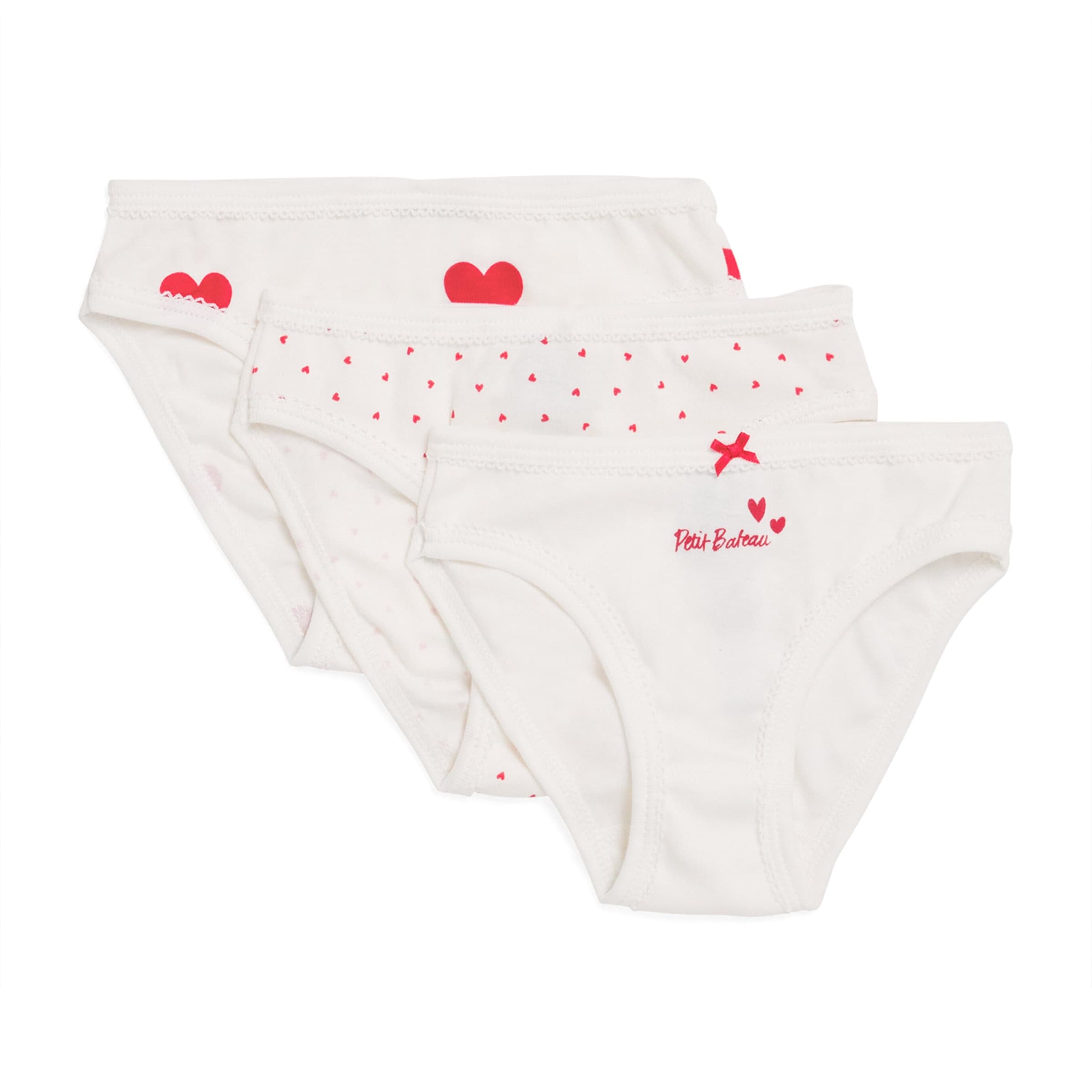 Petit Bateau Set of 3 Cotton Heart Knickers (4-12 Years)