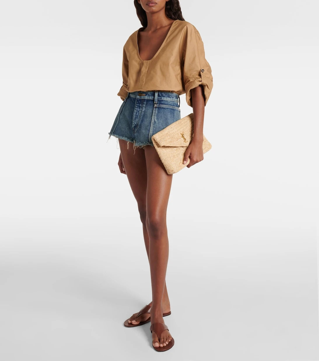 Saint Laurent - Cassandre Large raffia pouch