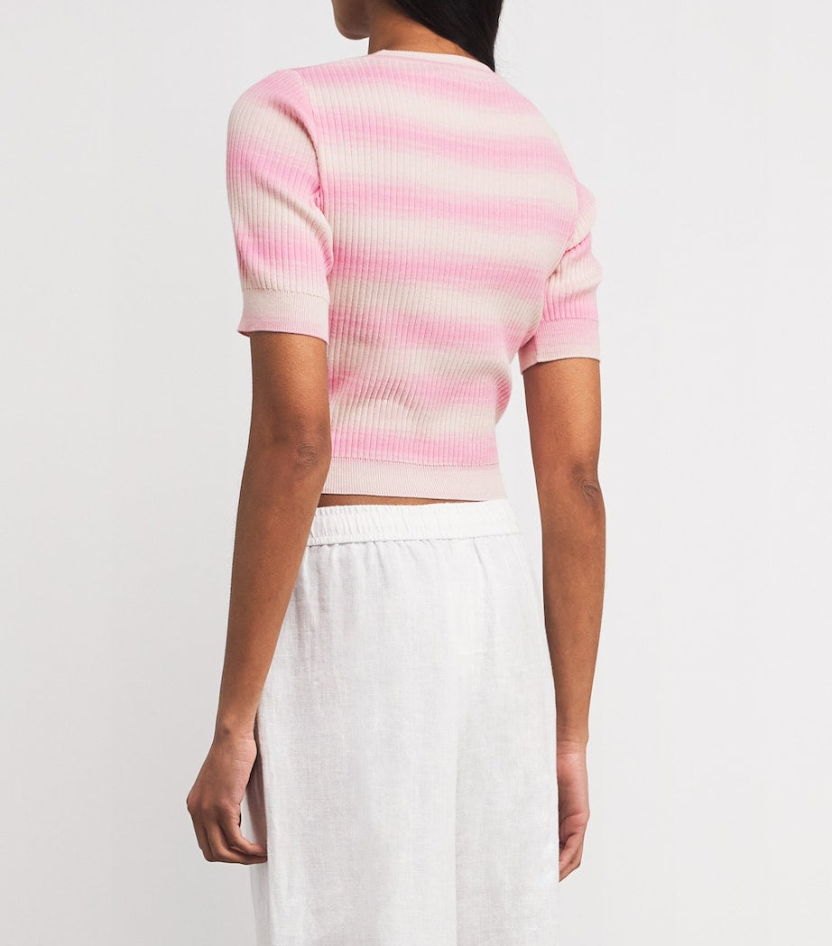 VALENTI Pink Cotton-Blend Stripe Crop Top