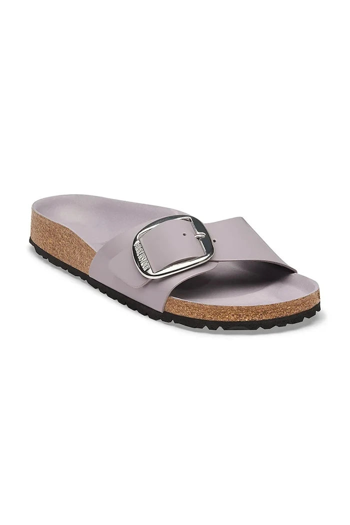 Birkenstock Kadın Deri Terlik Madrid Big Buckle Natural Leather Patent