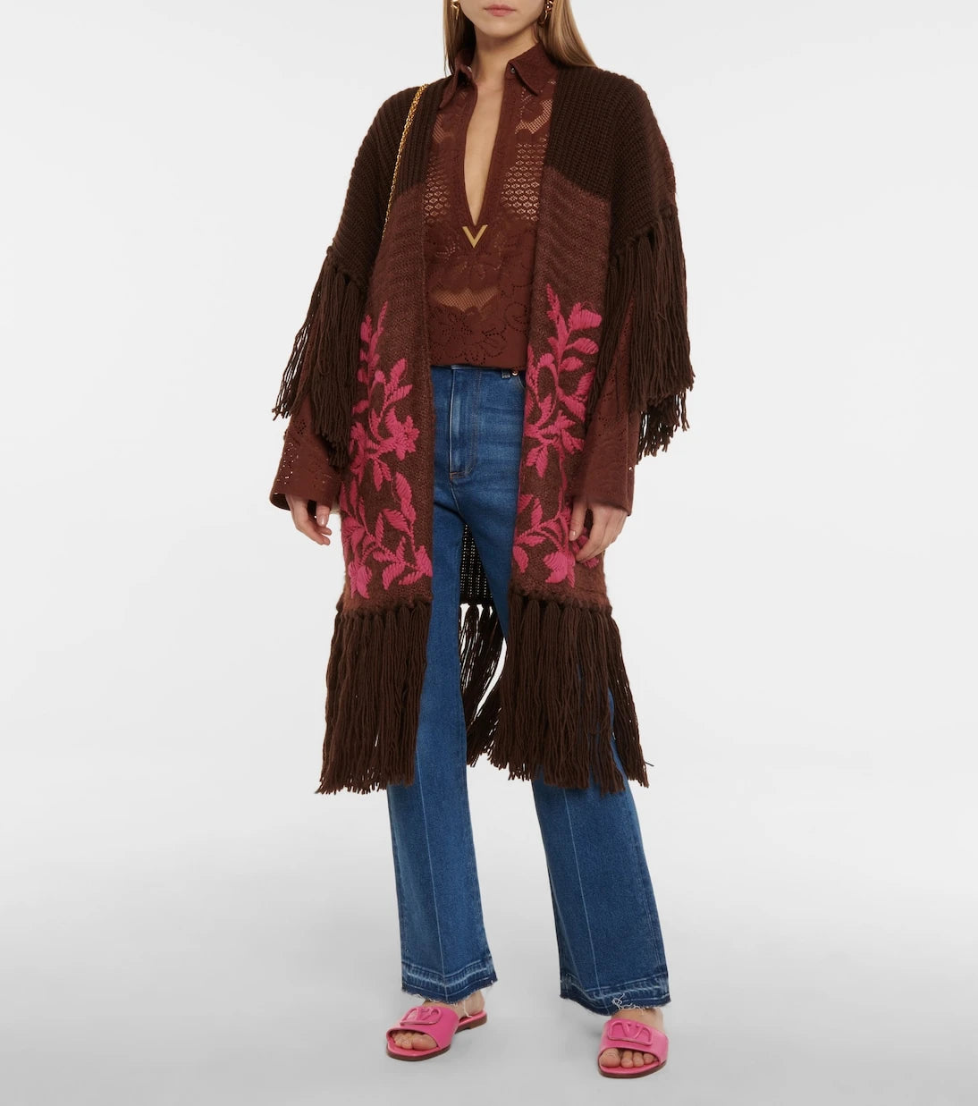 Valentino - Embroidered wool and cotton-blend poncho