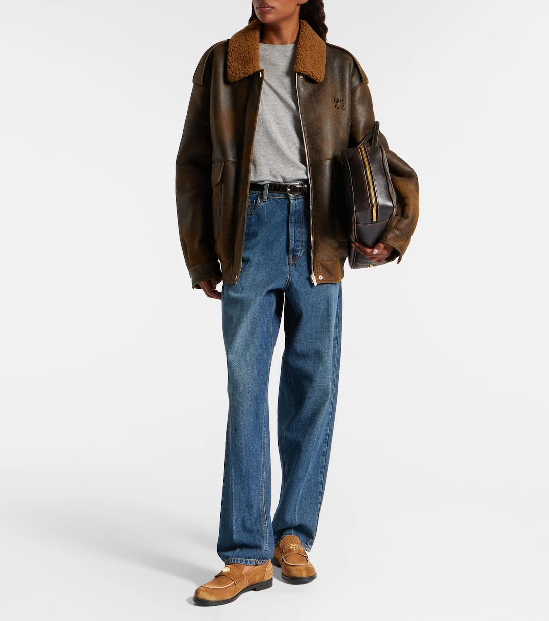 Miu Miu - Shearling-trimmed leather blouson jacket