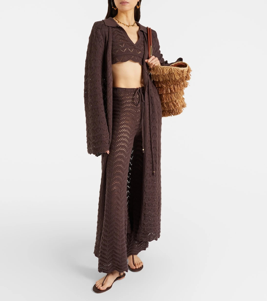 Bananhot - Kim open-knit cotton-blend flared pants