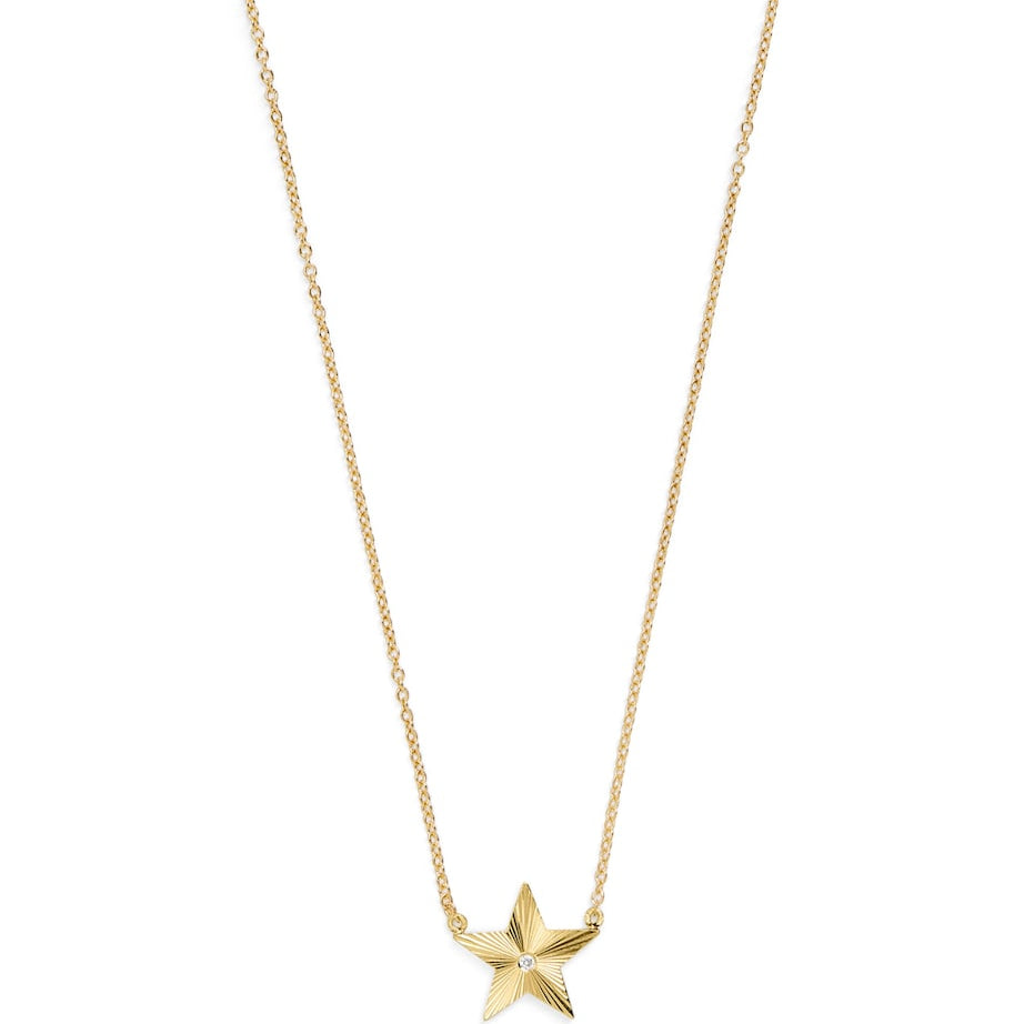Mini Yellow Gold and Diamond 70s Star Necklace