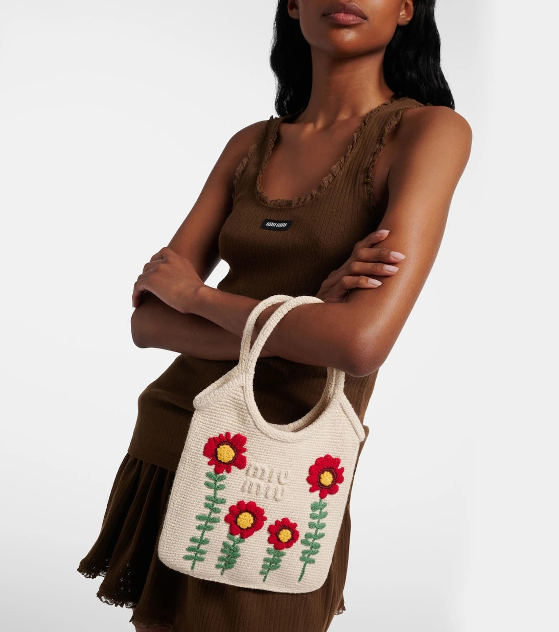 Miu Miu - Ivy embroidered crochet tote bag