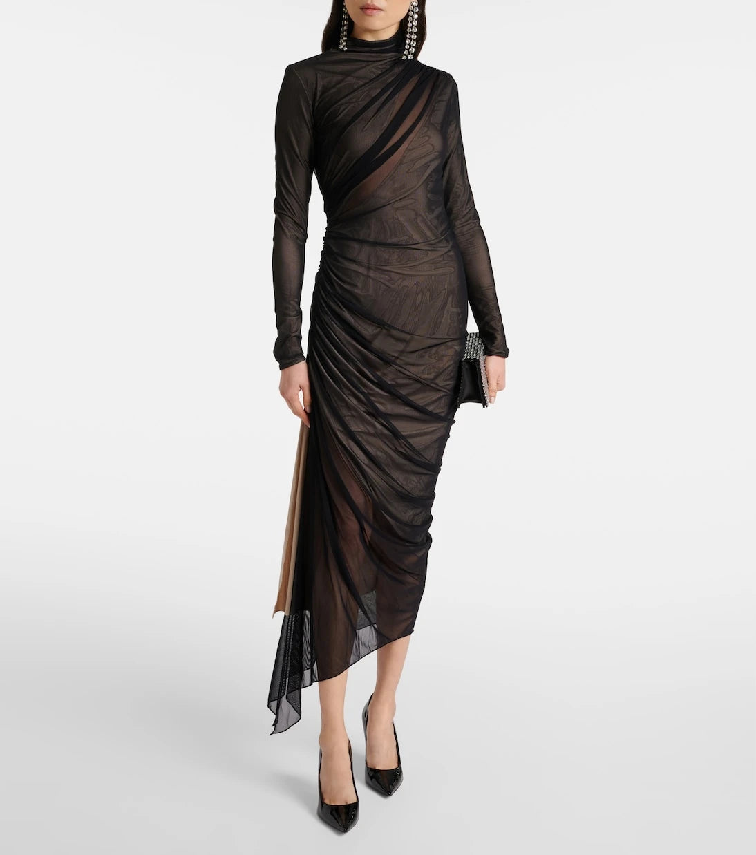 Mugler - Asymmetrical mesh midi dress