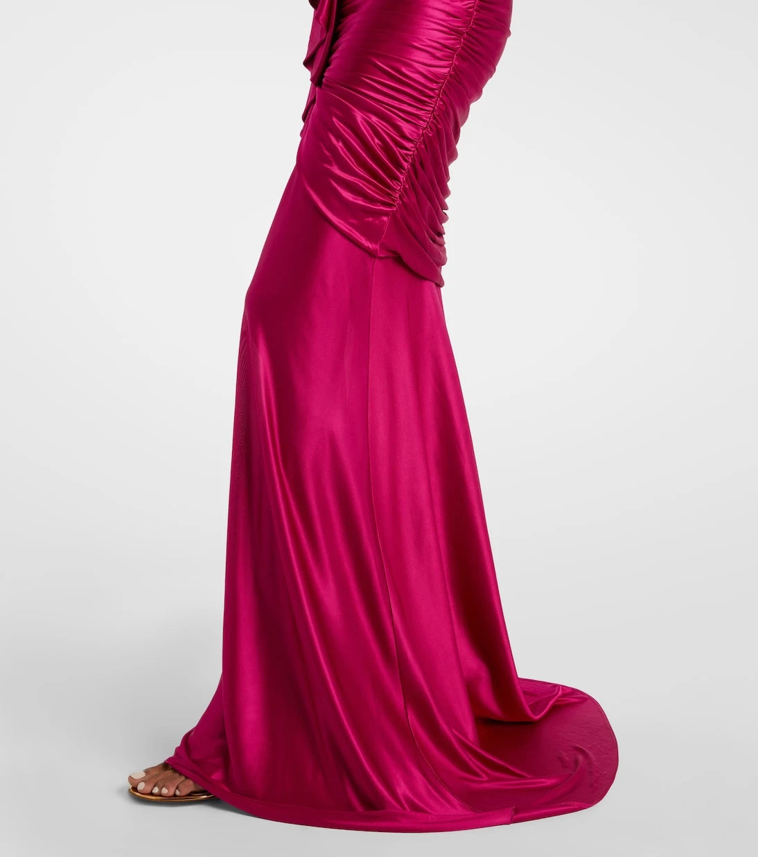 Balmain - Draped ruffled satin bustier gown