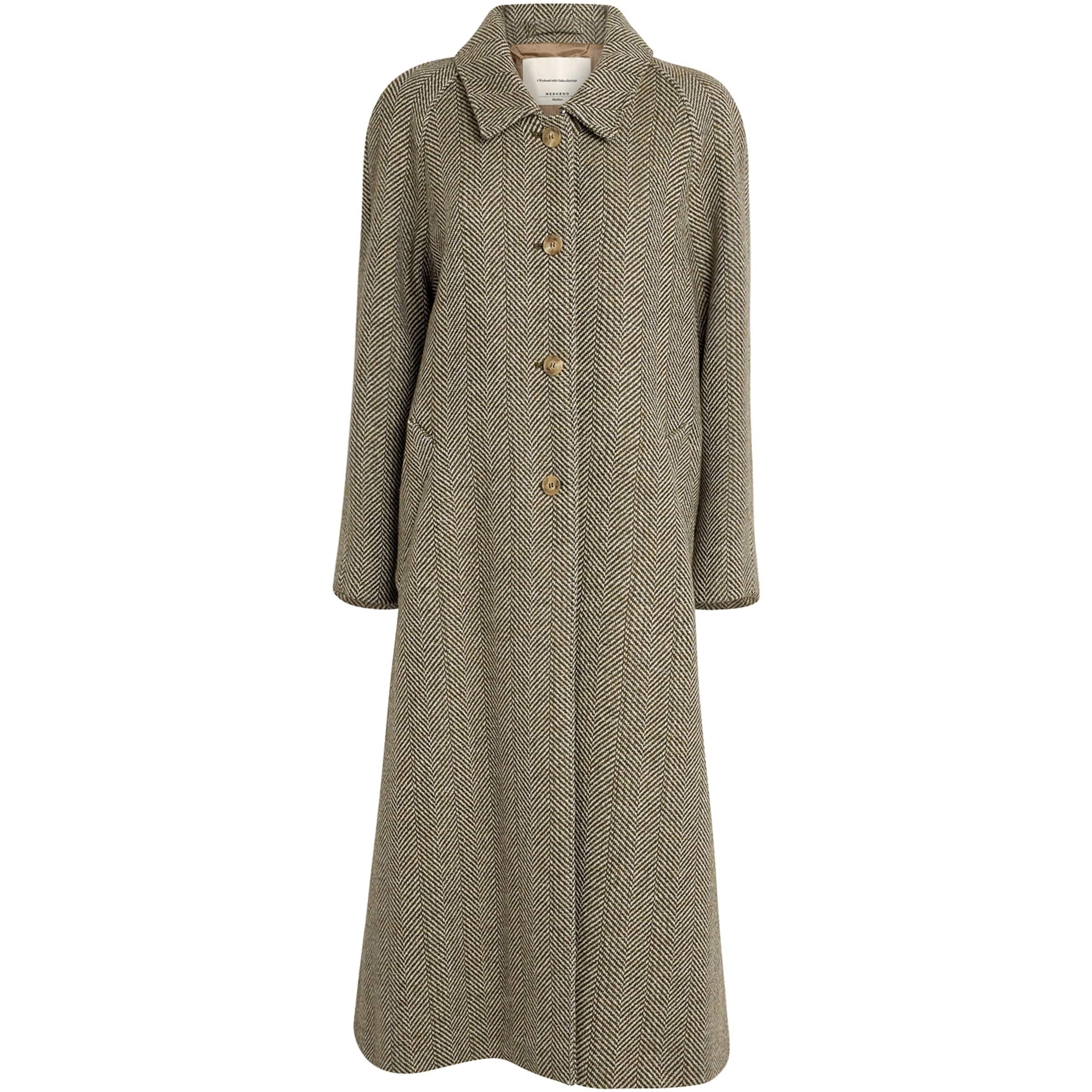 Green Wool-Blend Herringbone Coat