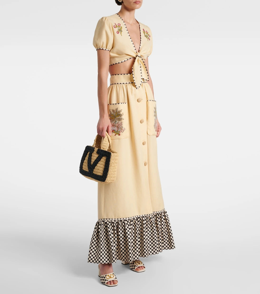 Valentino - Plus De Pois embroidered maxi skirt