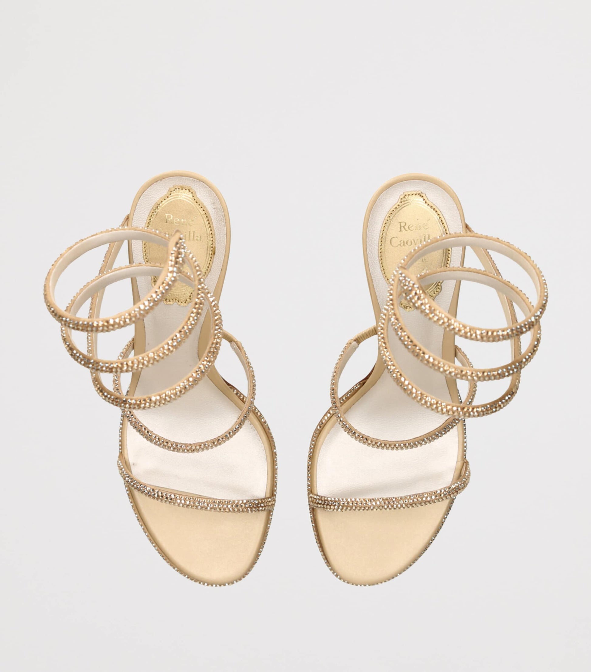 René Caovilla Beige Satin Embellished Cleo Sandals 80