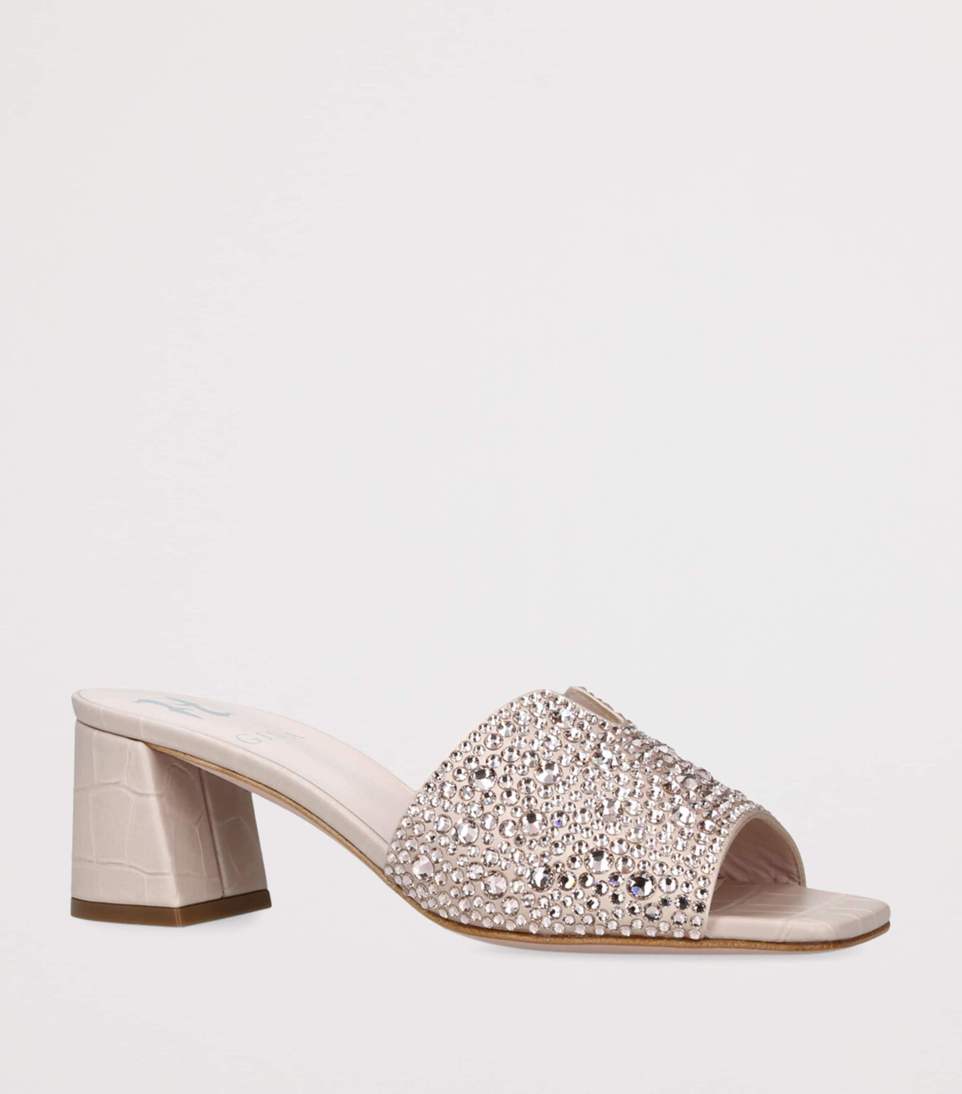 Gina Beige Leather Embellished Florence Heeled Mules 50