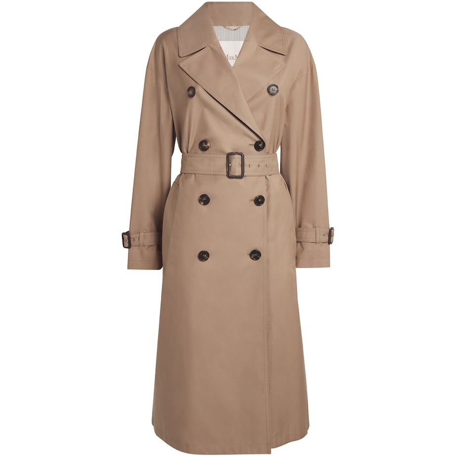 Max Mara Beige Water-Repellent Cotton Twill Trench Coat