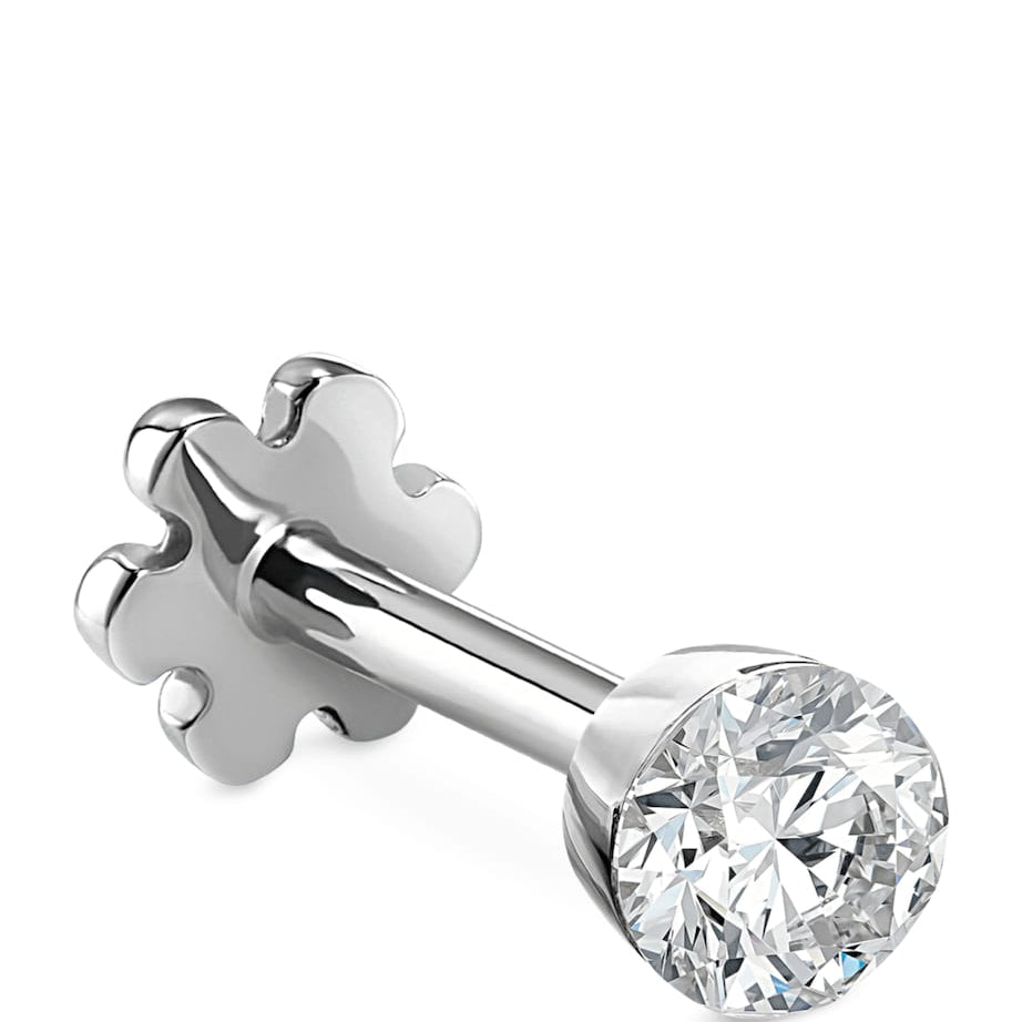 White Gold Invisible Set Diamond Threaded Stud Earring (2.5mm)