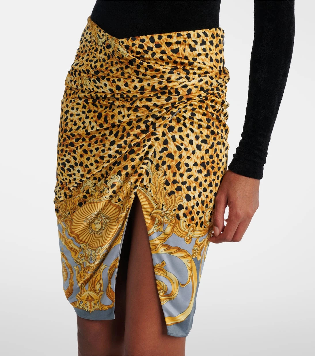 Versace - Printed gathered jersey miniskirt