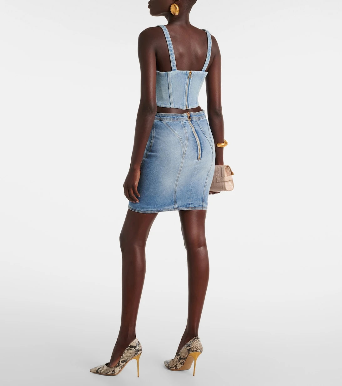 Balmain - Cropped denim bustier