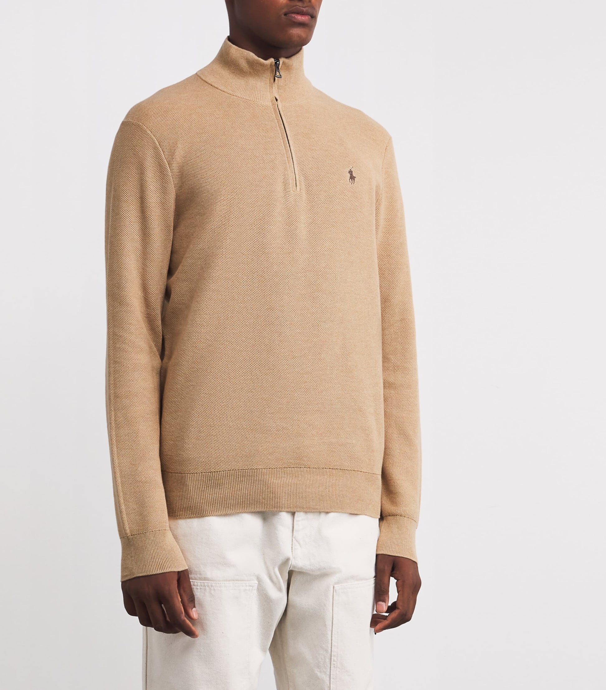 Polo Ralph Lauren Beige Cotton Quarter-Zip Sweater