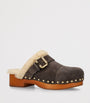 Brown Suede-Shearling Jeannete Mules