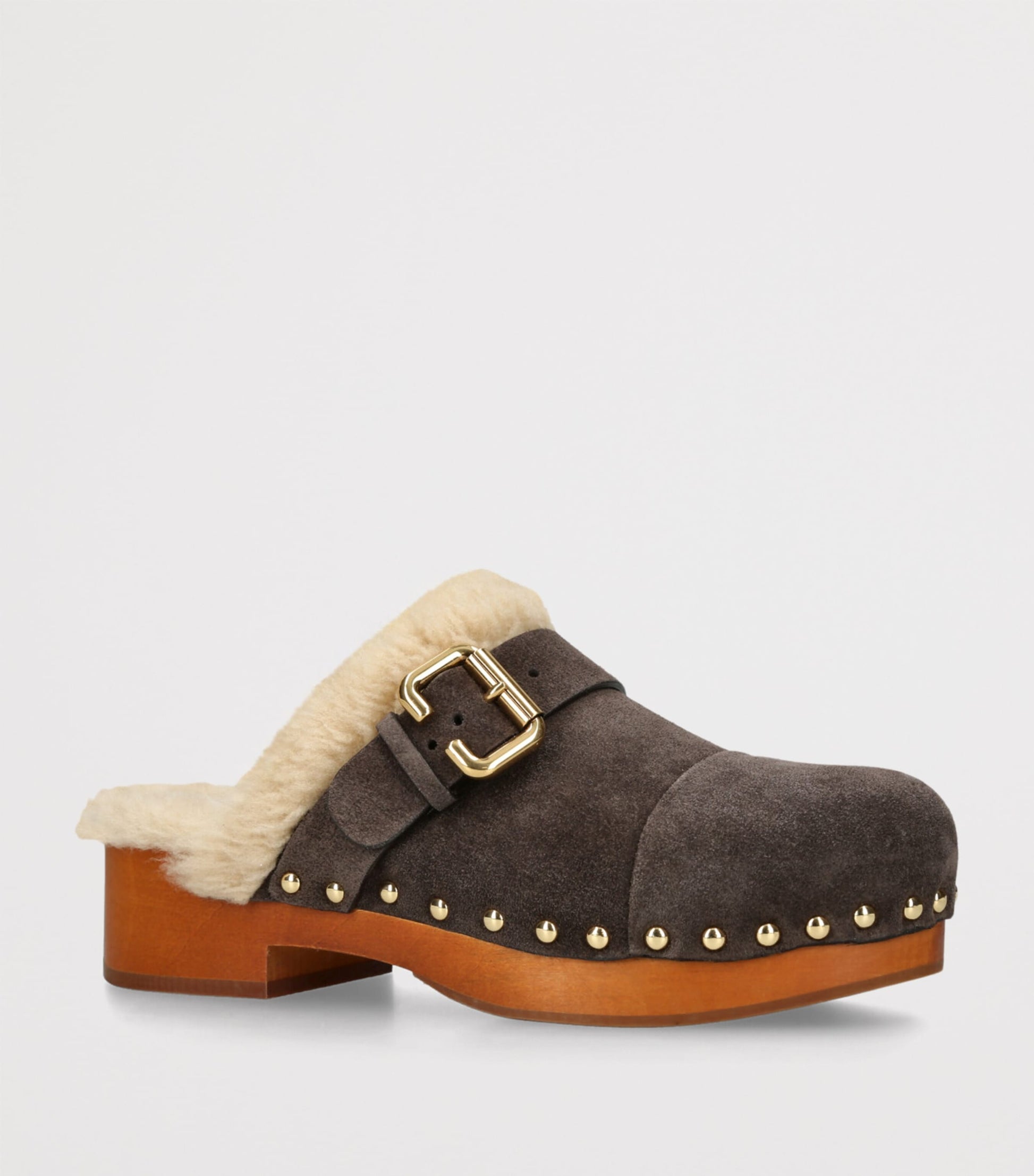 Brown Suede-Shearling Jeannete Mules