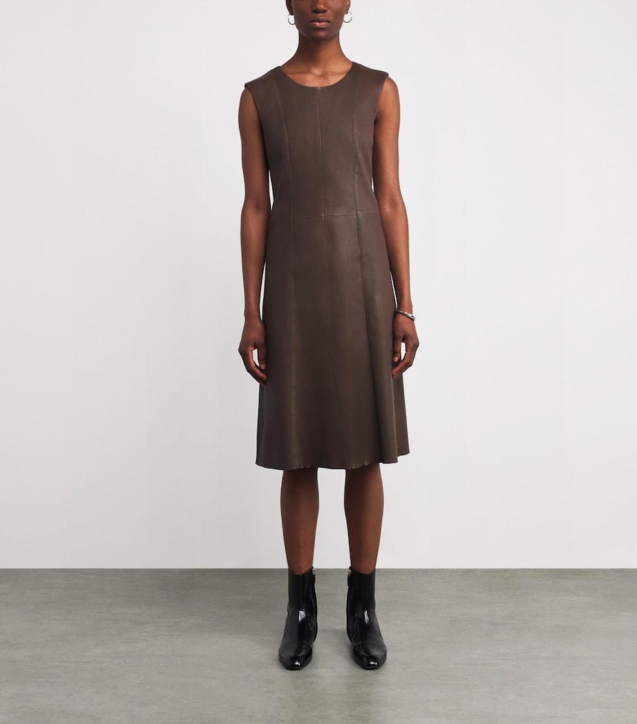 Joseph Brown Leather Heidi Midi Dress