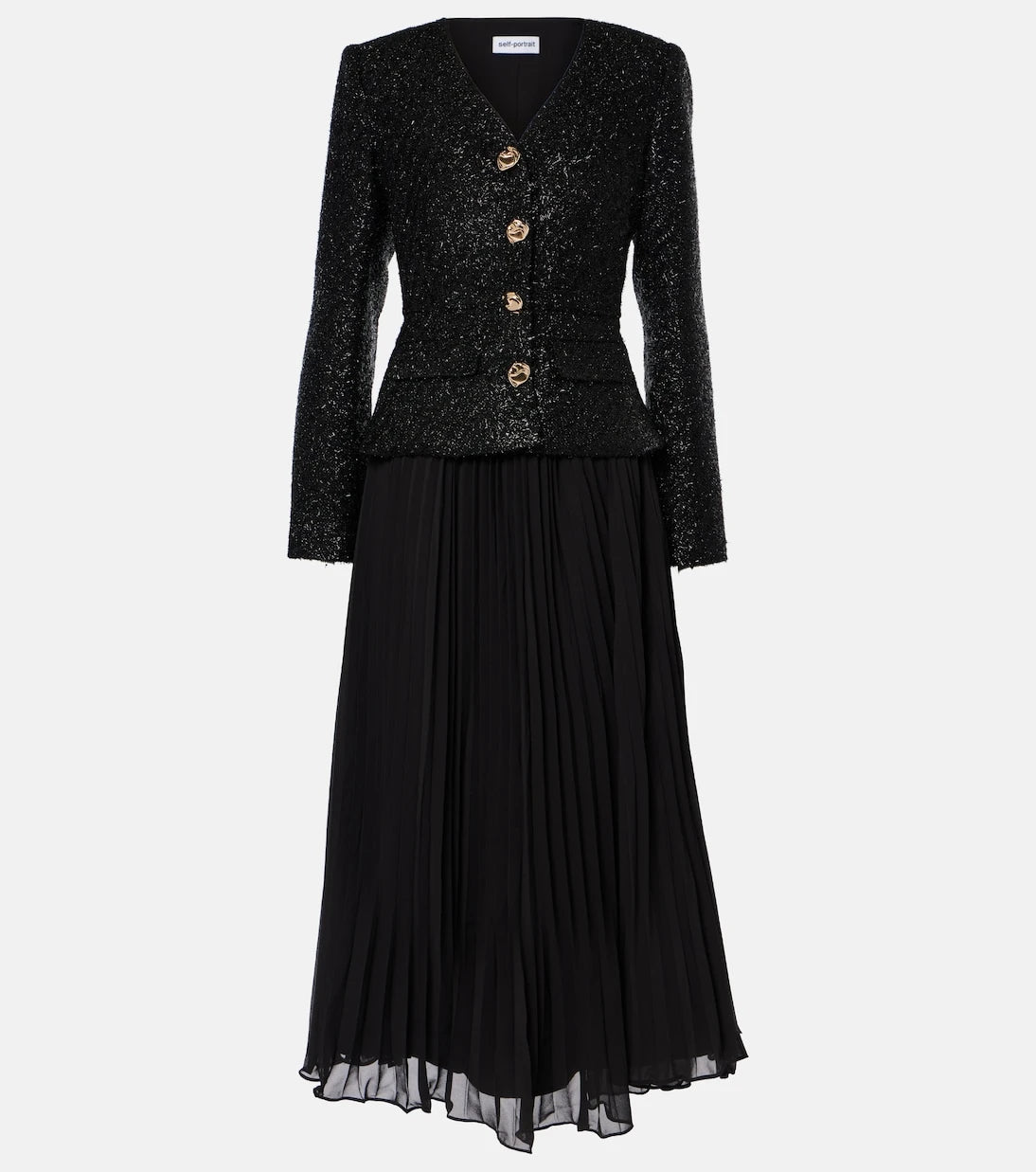 Self-Portrait - Bouclé chiffon midi dress