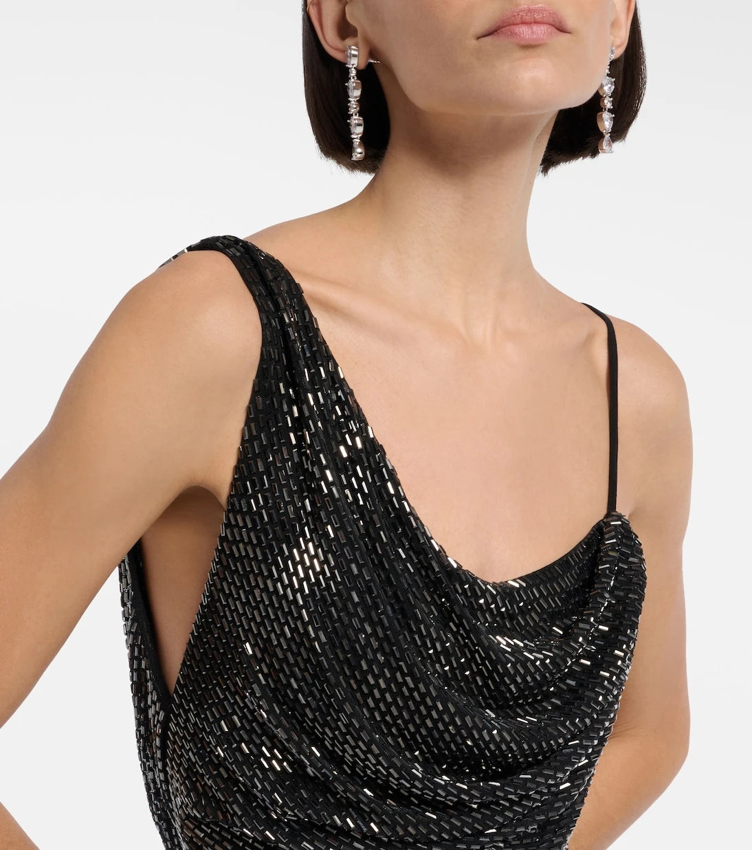 Self-Portrait - Draped rhinestone-embellished maxi dress