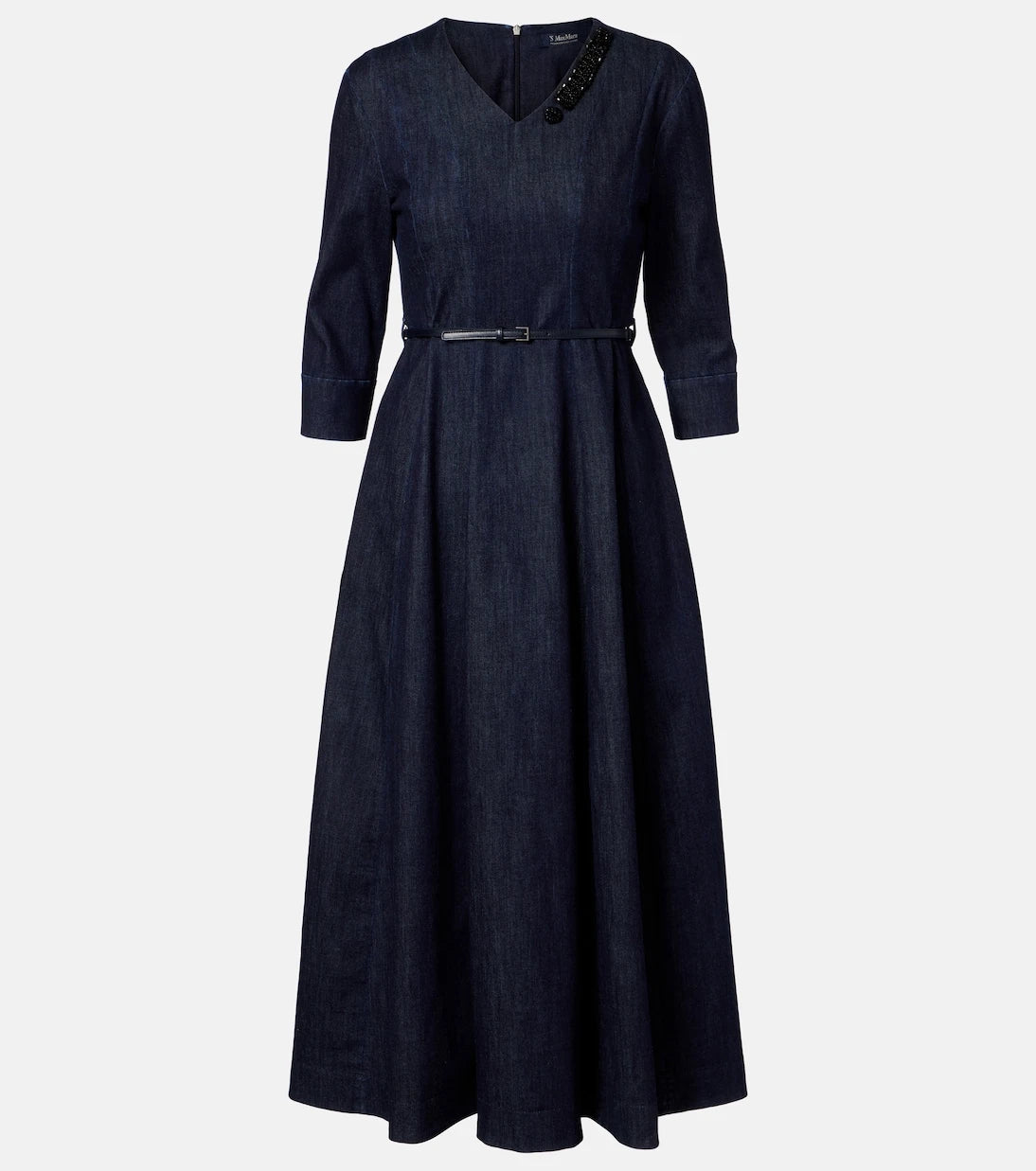 'S Max Mara - Vela embellished belted denim midi dress