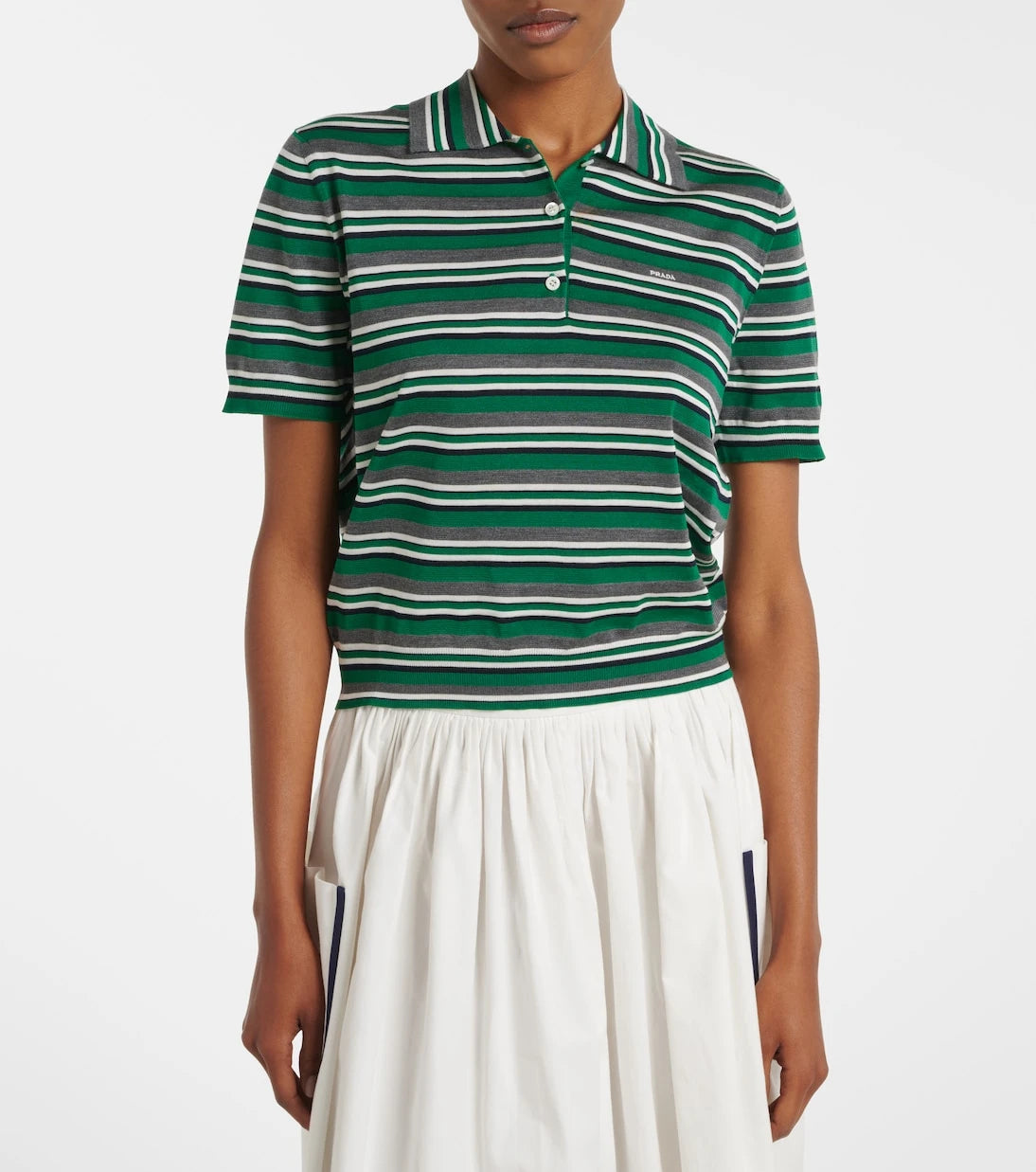 Prada - Striped cotton and silk polo shirt