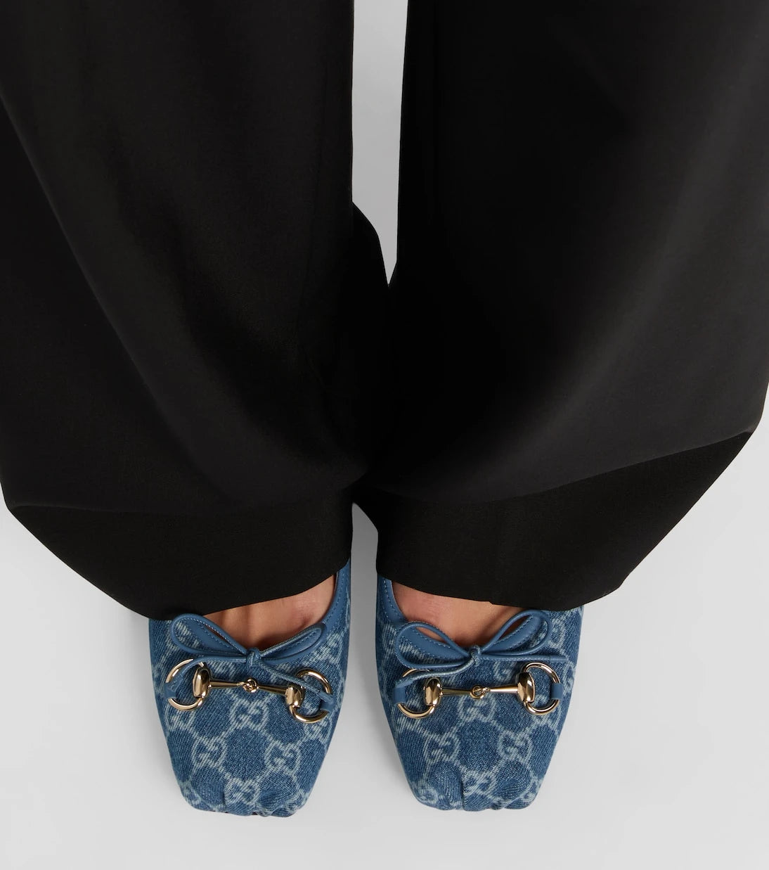 Gucci - Gucci Horsebit GG denim slingback pumps