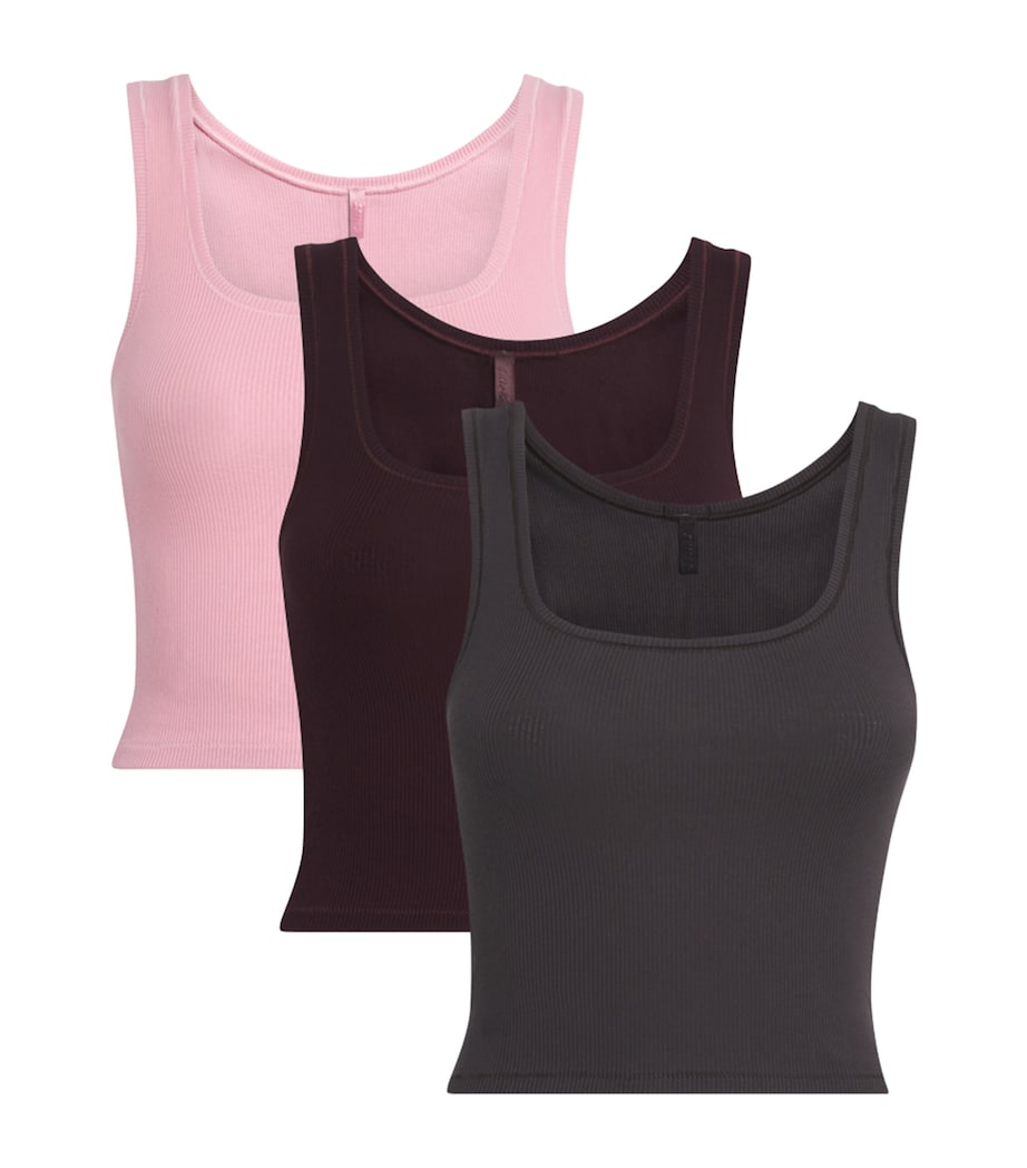 Stretch-Cotton Ribbed Tank Tops (Pack of 3)