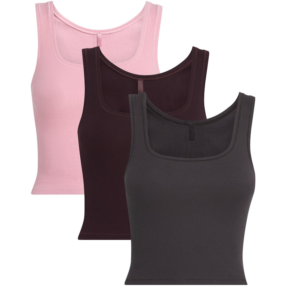 Stretch-Cotton Ribbed Tank Tops (Pack of 3)