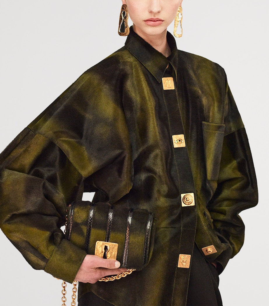 Pony Hair-Snakeskin Schiap Clutch Bag